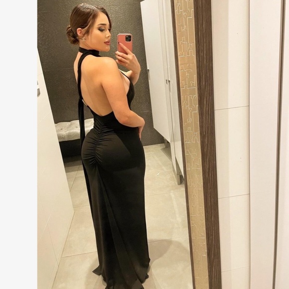 Black Maxi Long Sheath Dress One Shoulder Long Strap  Ruched Back - Picture 16 of 16